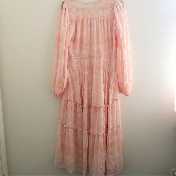 Rachel Parcell Flowy Eyelet Long Sleeve Maxi Dress Pink Angel Cloudy Sky - Picture 8 of 16